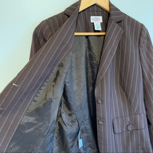 ANN TAYLOR wool blend Blazer Suit Jacket Brown Pin Stripe Career Work Size 8P - Picture 9 of 10